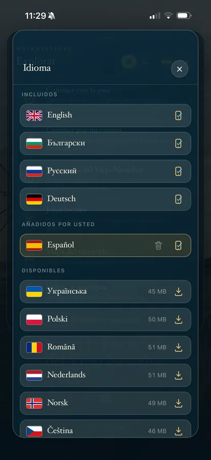 The whole app in Spanish, with Español added to the included languages