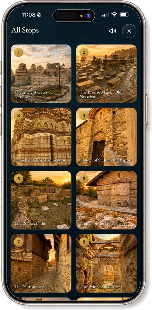 The All Stops grid, letting you open any location directly