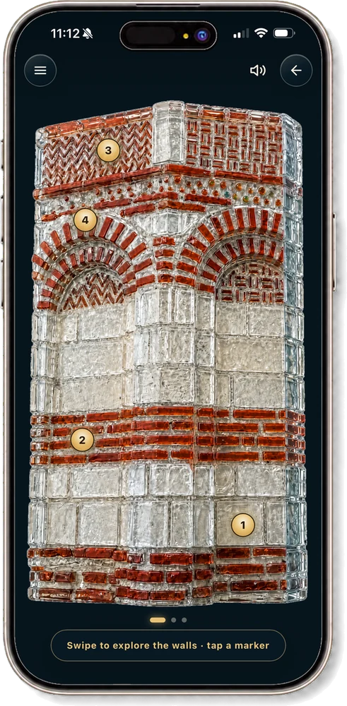A church façade with numbered markers you can tap to decode each element