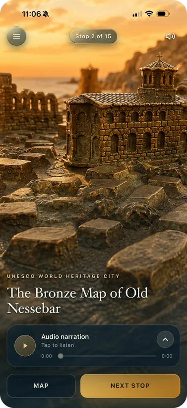 Narration page for the bronze map of Old Nessebar