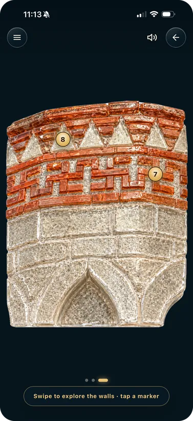 A third façade with numbered markers